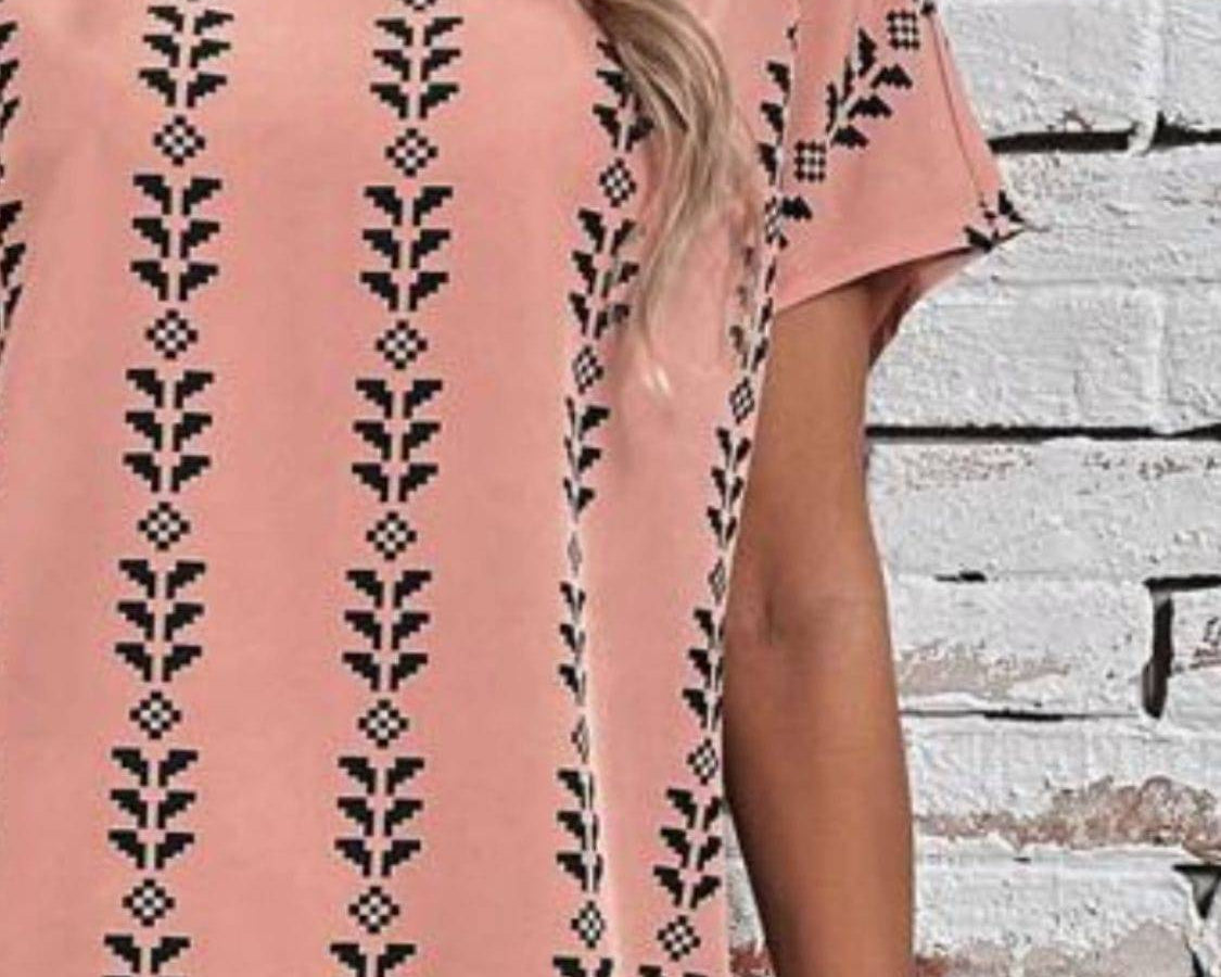 NYLD Wheat Motif Printed Round Neck Short Sleeve Dress - NEWYORKLISTED