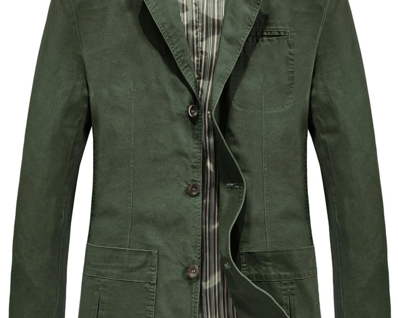 NEWYORKLISTED ATLAS MEN"S COLLECTION: Green jacket with a plaid shirt underneath on a white background