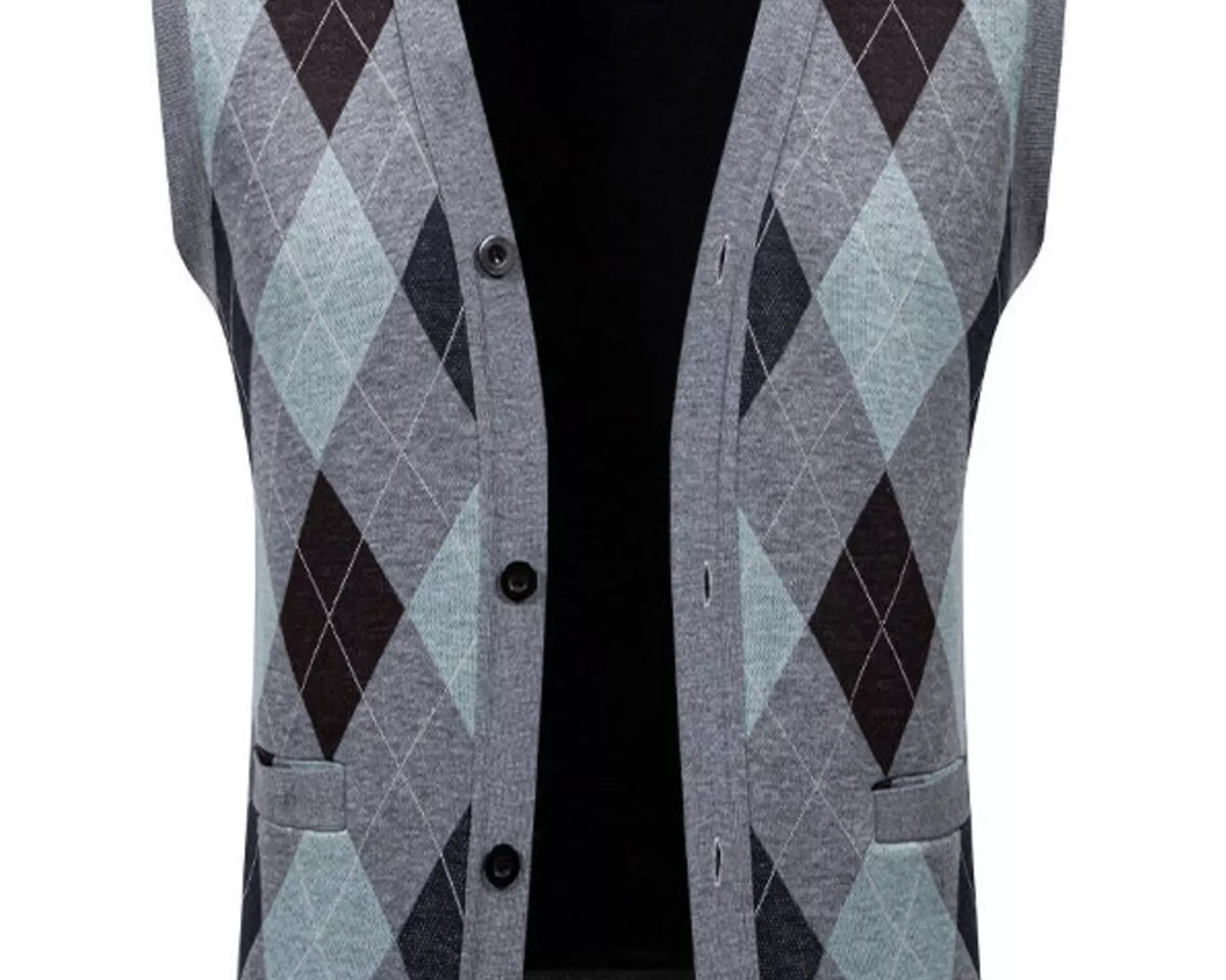 NEWYORKLISTED ATLAS MEN'S COLLECTION – Men's argyle V-neck button-down cardigan vest, product image 8