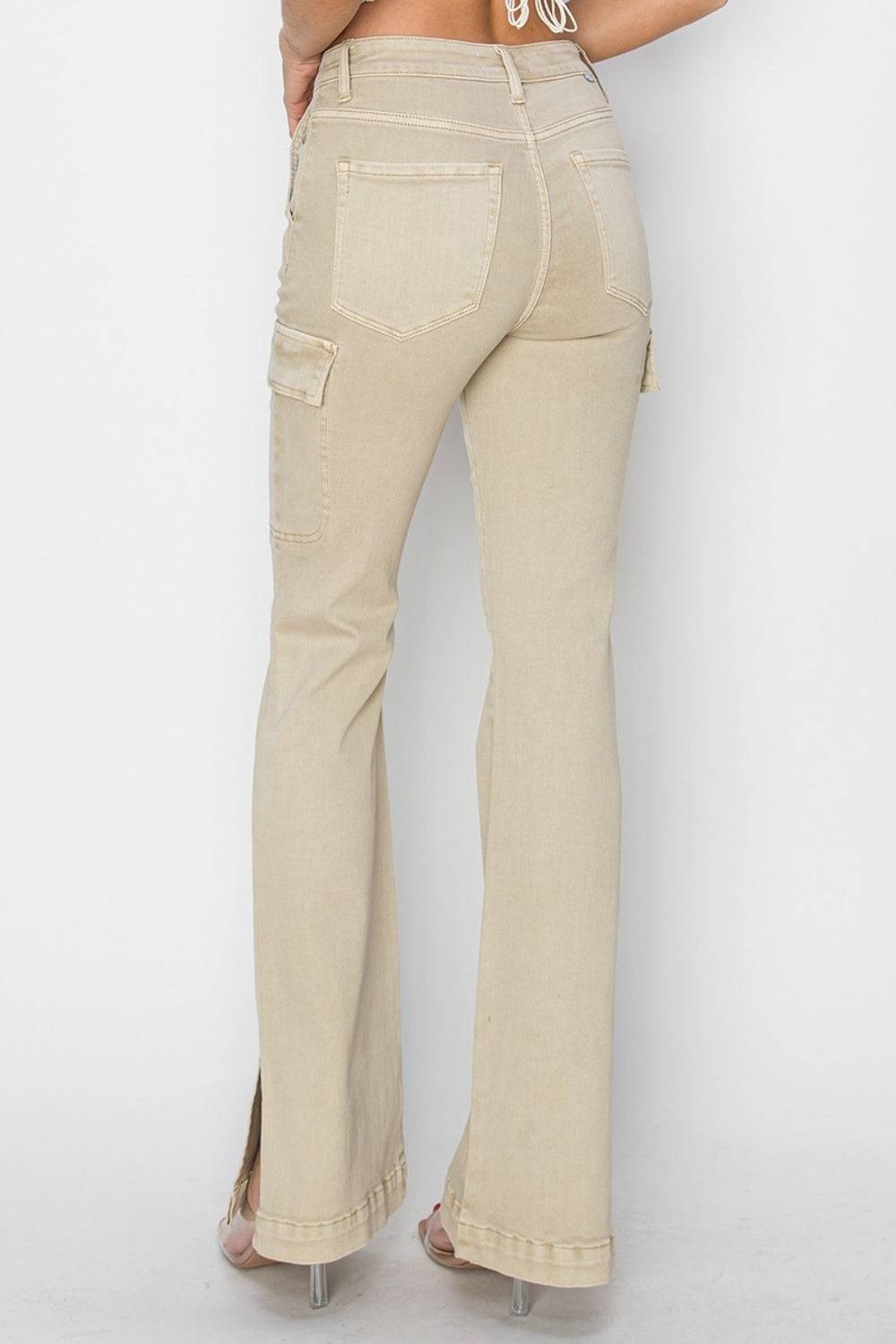 RISEN Full Size High Rise Side Slit Cargo Bootcut Jeans - NEWYORKLISTED