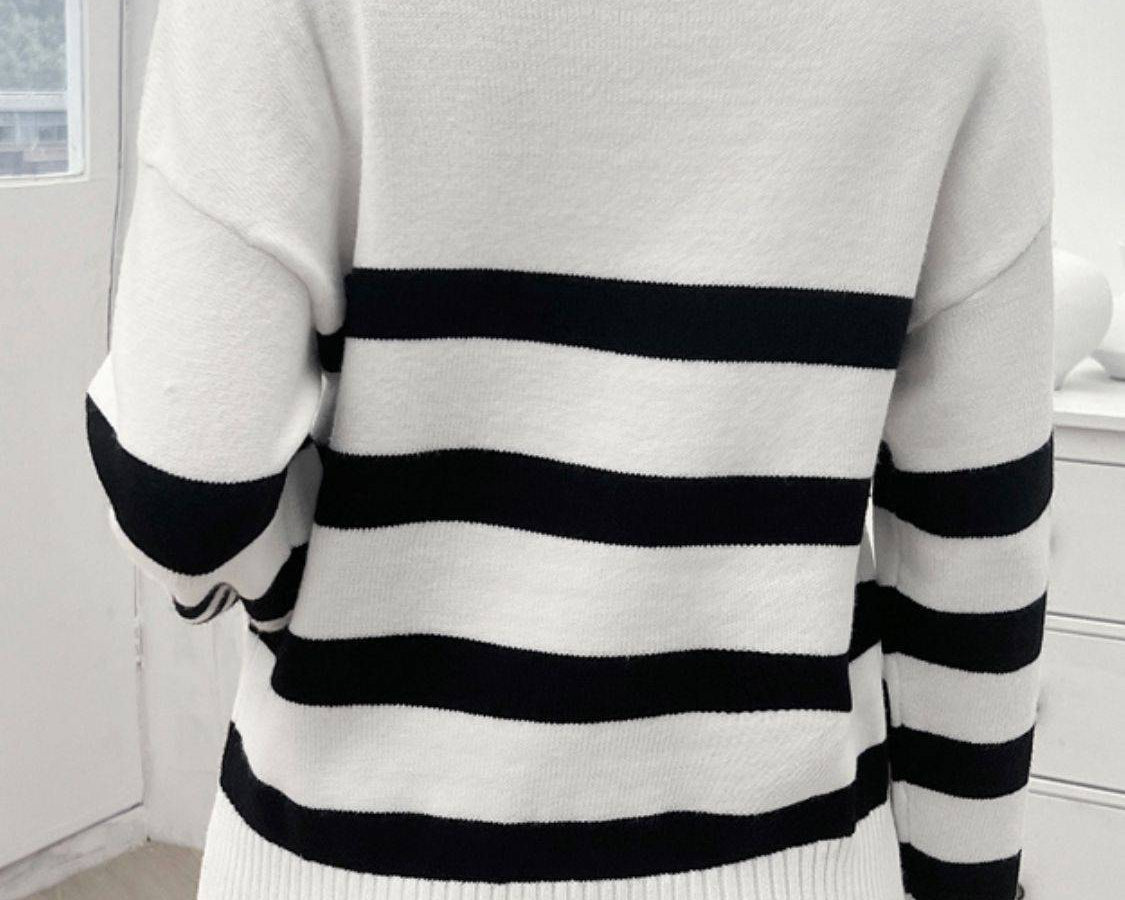 NYLD Striped Collared Neck Long Sleeve Sweater - NEWYORKLISTED