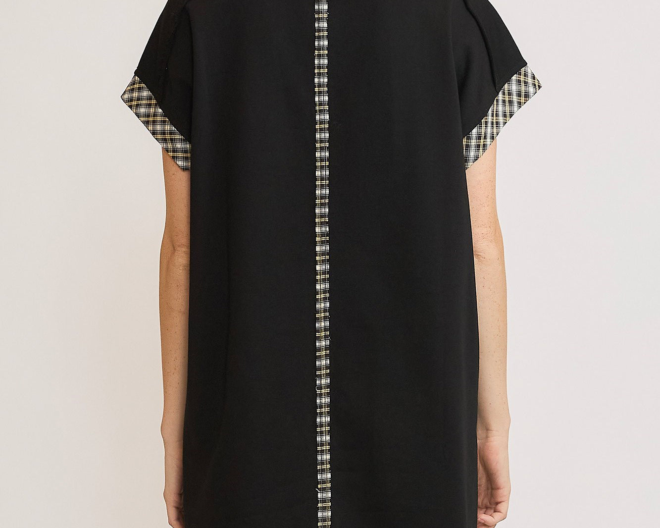 Umgee Peace Plaid Applique Short Sleeve Mini Dress - NEWYORKLISTED