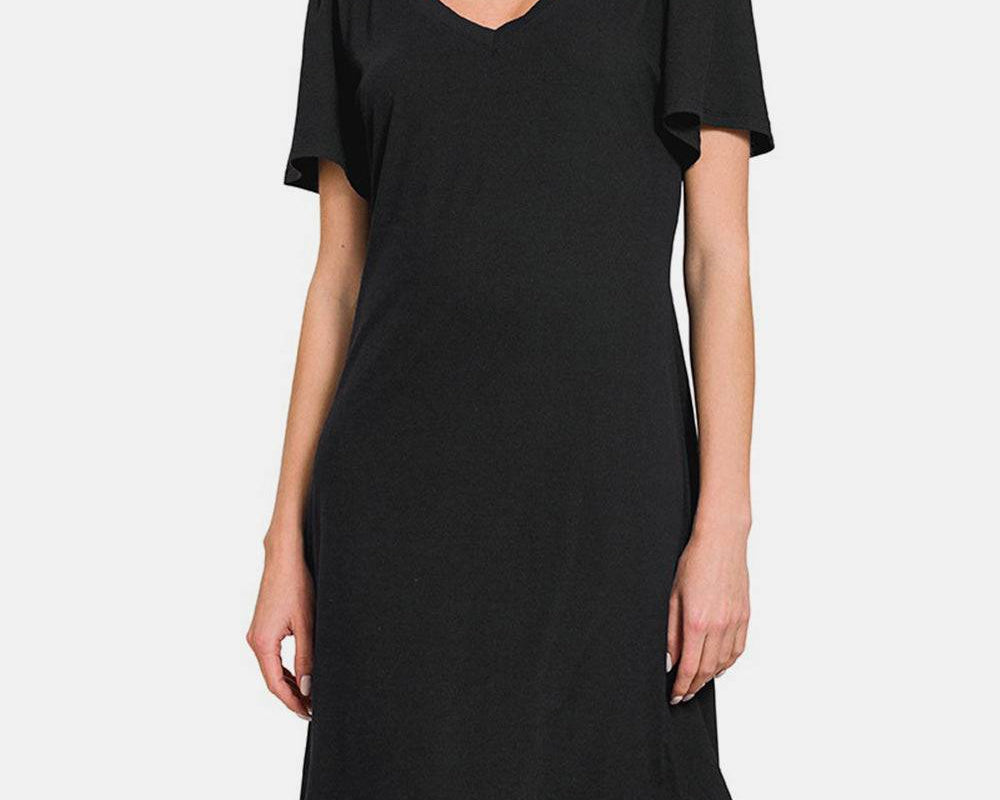 NEWYORKLISTED V-Neck Short Sleeve Dress - NEWYORKLISTED