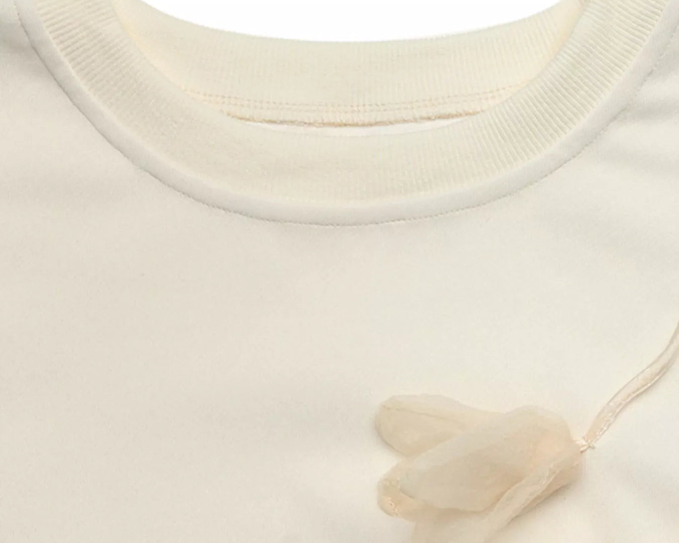 NEWYORKLISTED STYLE COLLECTION: Close-up of a cream-colored sweater with floral details on a white background
