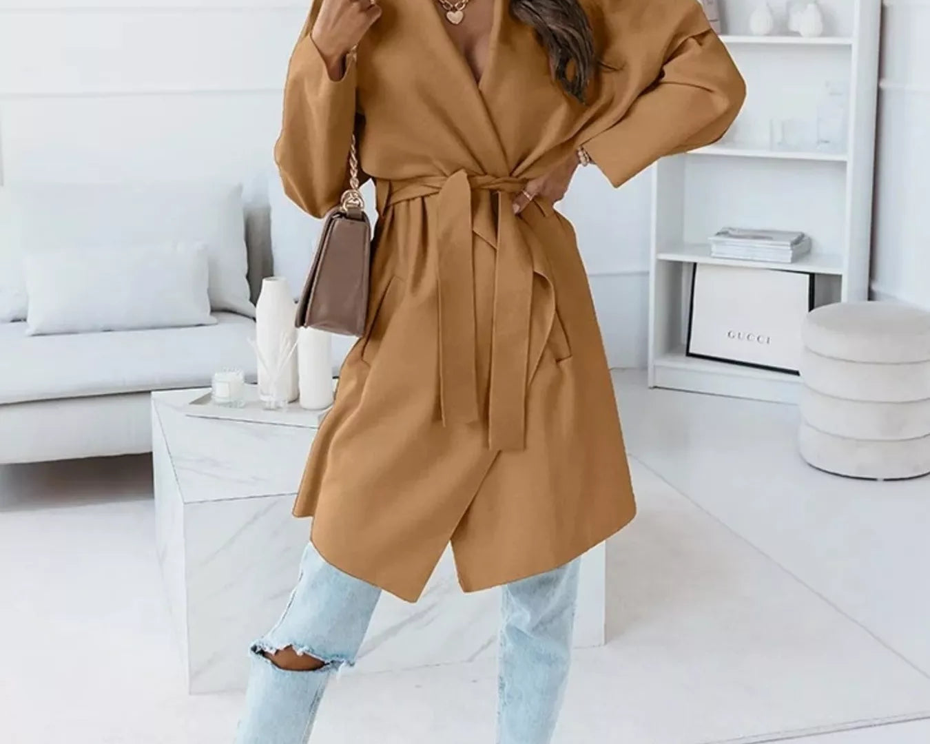 NEWYORKLISTED STYLE COLLECTION: Tie-Waist Long Sleeve Outerwear Coat — Elegant Belted Layering Jacket
