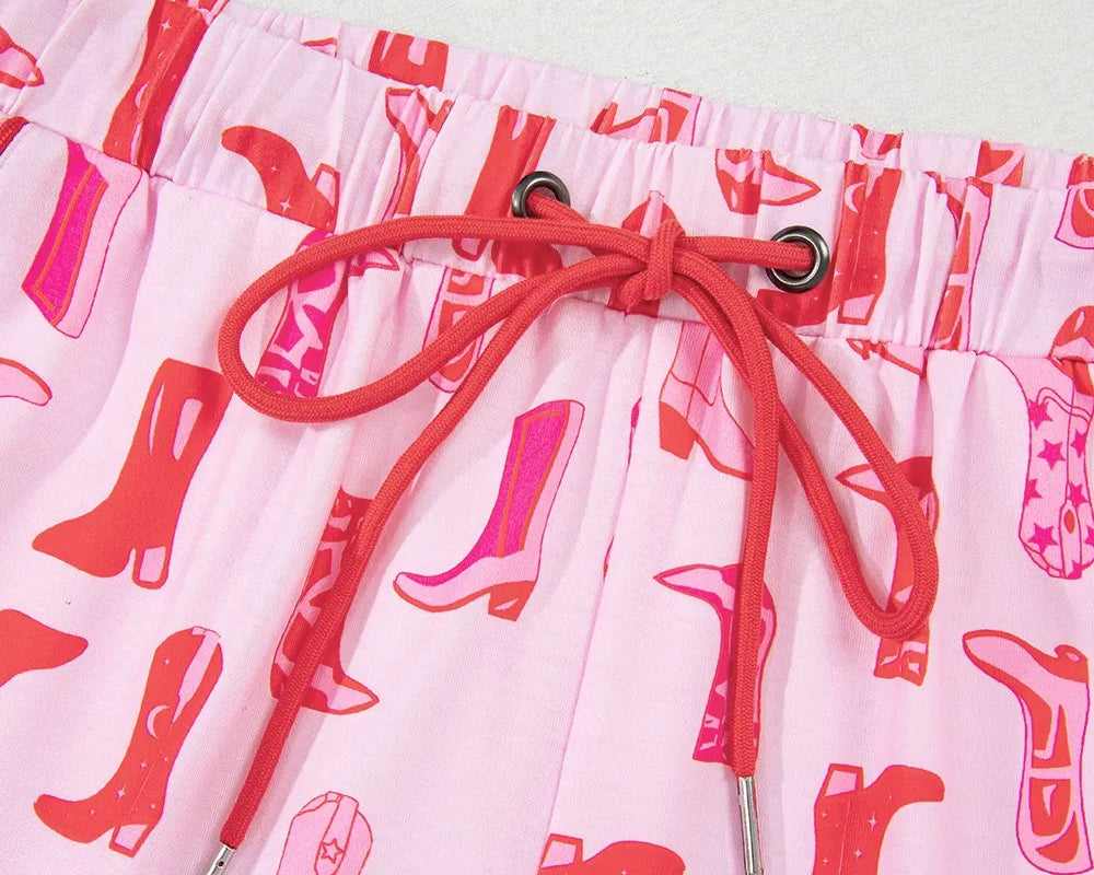 NEWYORKLISTED Intimate Apparel: Skirt with pink cowboy boot pattern on a white background