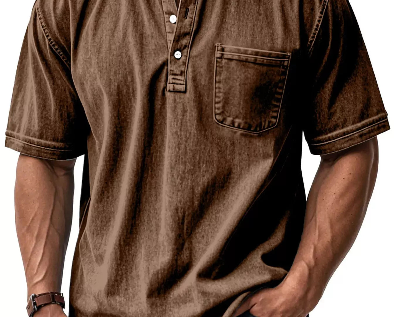 NEWYORKLISTED ATLAS MEN'S COLLECTION: Brown short-sleeve shirt worn by a person on a white background