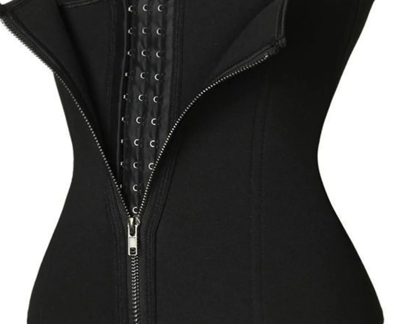 NEWYORKLISTED Intimate Apparel: Black waist trainer with zipper on a white background