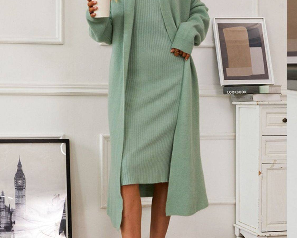 NEWYORKLISTED STYLE COLLECTION: Open Front Cardigan Sweater Dress Set - NEWYORKLISTED