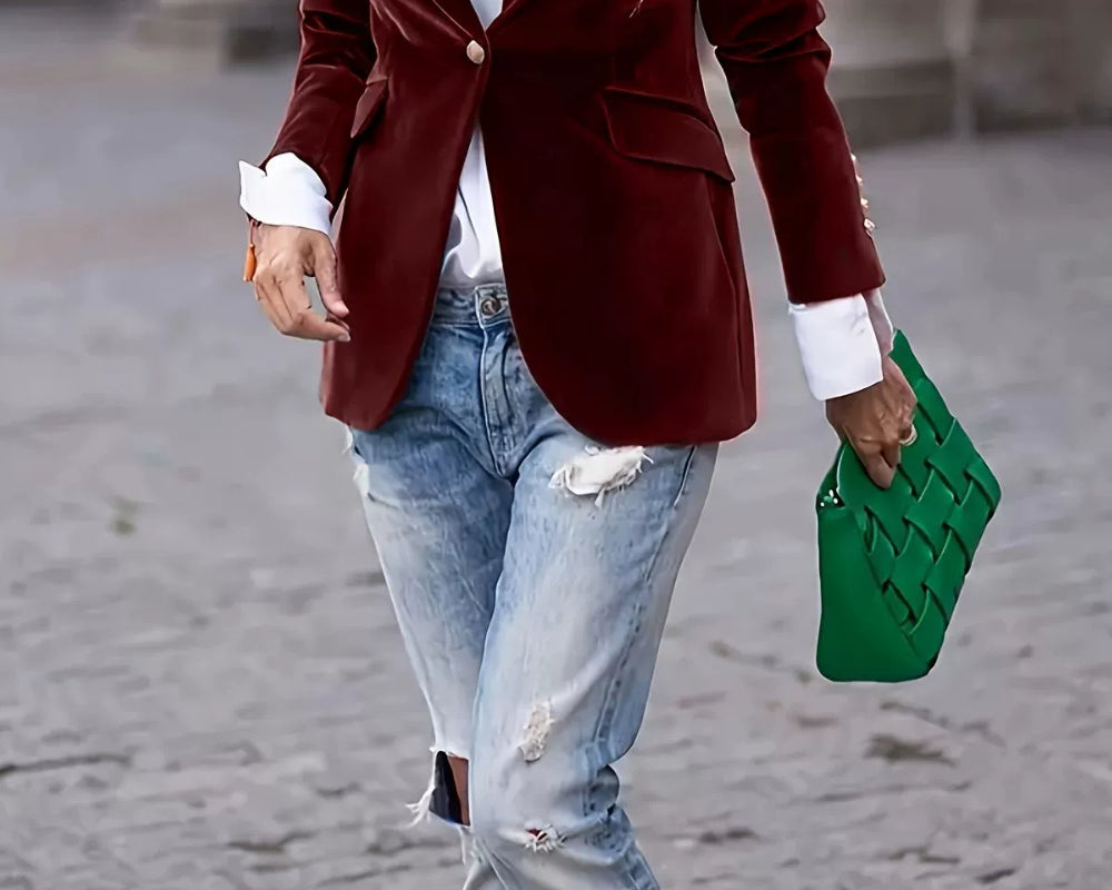 NEWYORKLISTED STYLE COLLECTION: One Button Burgandy Ladies Blazer - NEWYORKLISTED