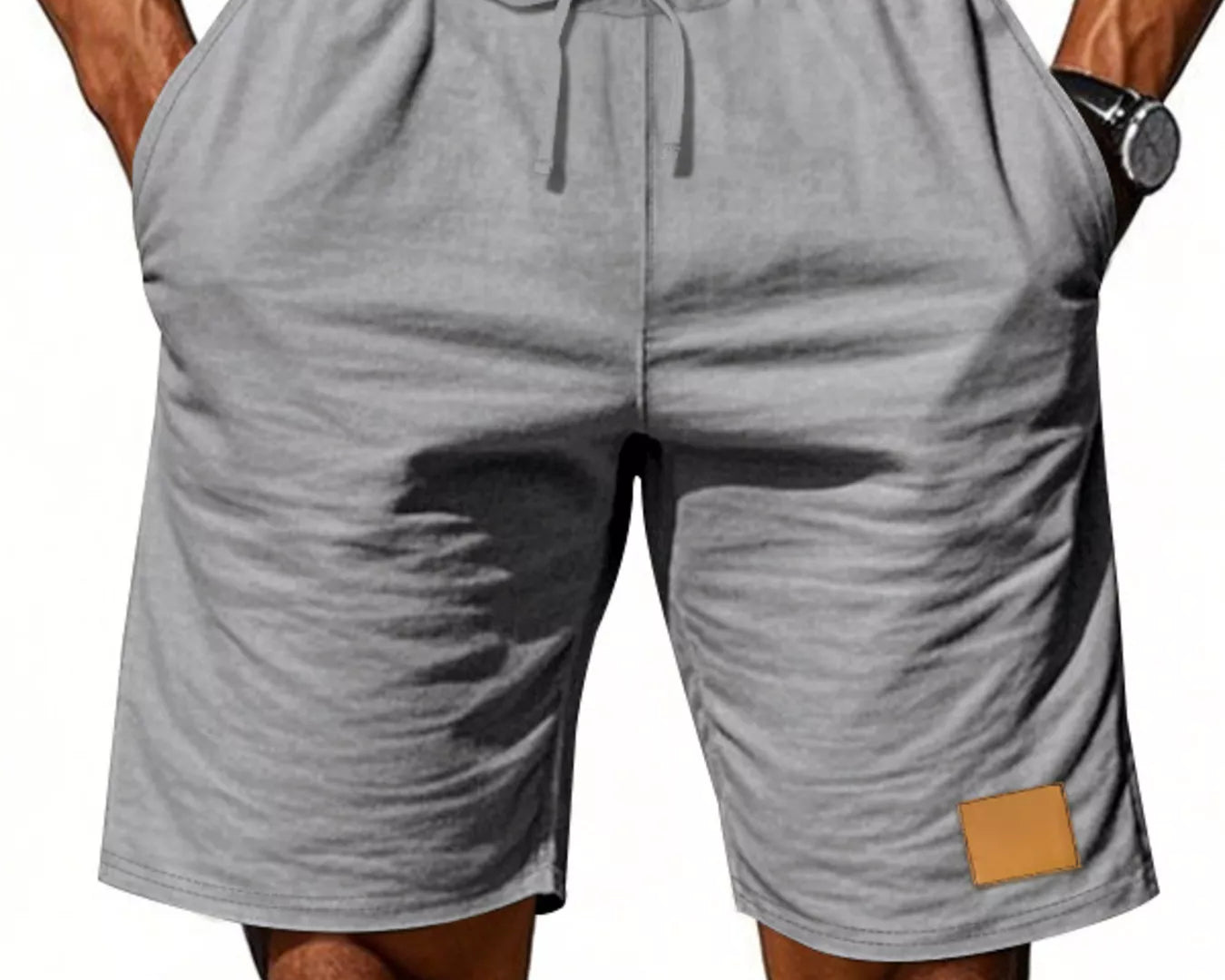 NEWYORKLISTED ATLAS MEN'S COLLECTION: Gray shorts with a drawstring on a white background