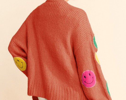NEWYORKLISTED STYLE COLLECTION: Fuzzy Smiley Face Open-Front Cardigan - NEWYORKLISTED