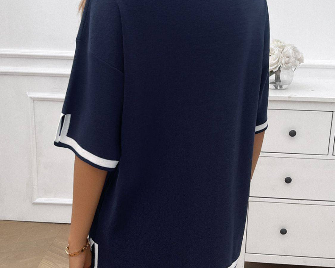 NYLD: Contrast Trim V-Neck Top and Shorts Set - NEWYORKLISTED