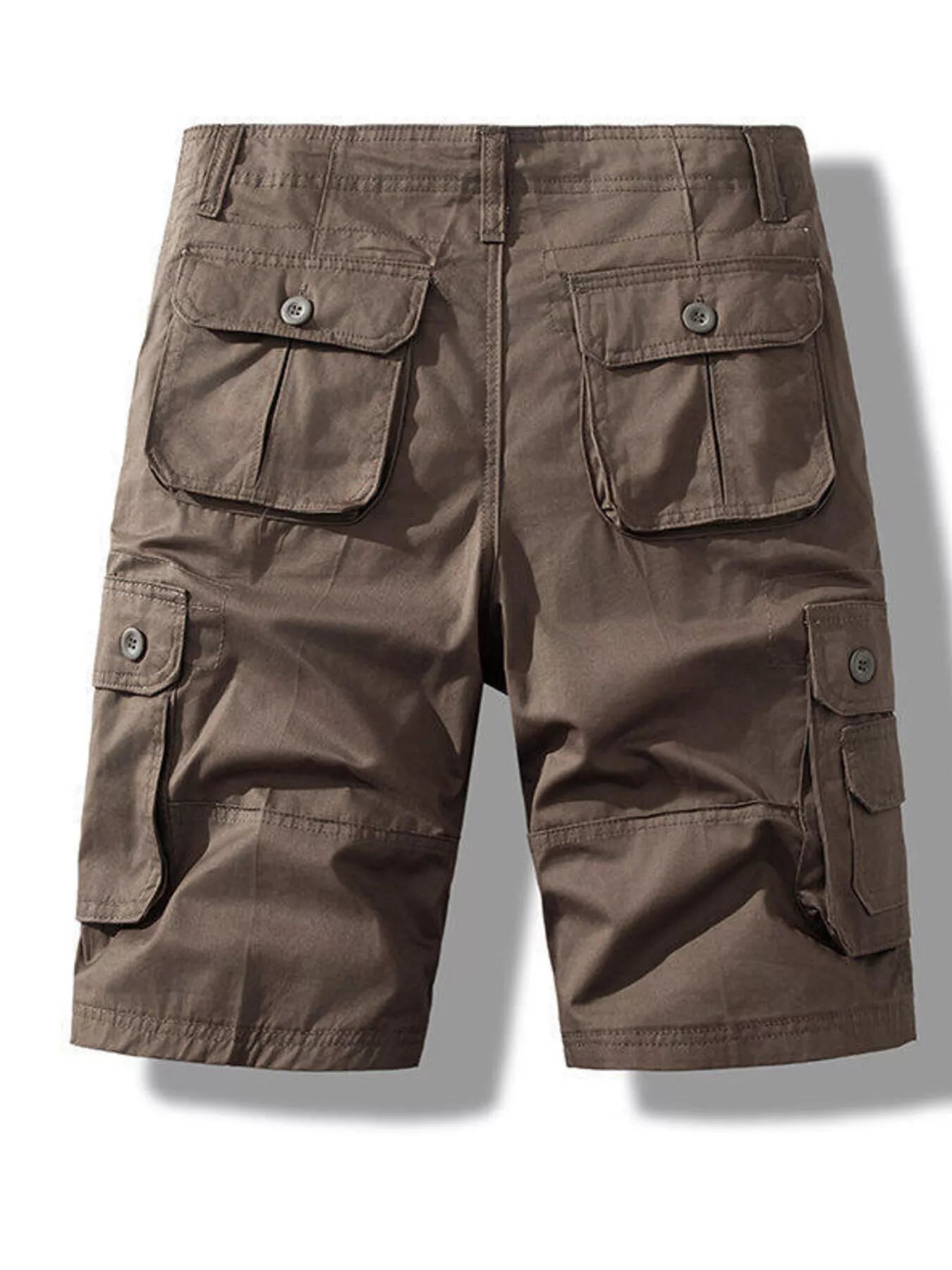 NEWYORKLISTED ATLAS MEN'S COLLECTION: Brown cargo shorts with multiple pockets on a white background