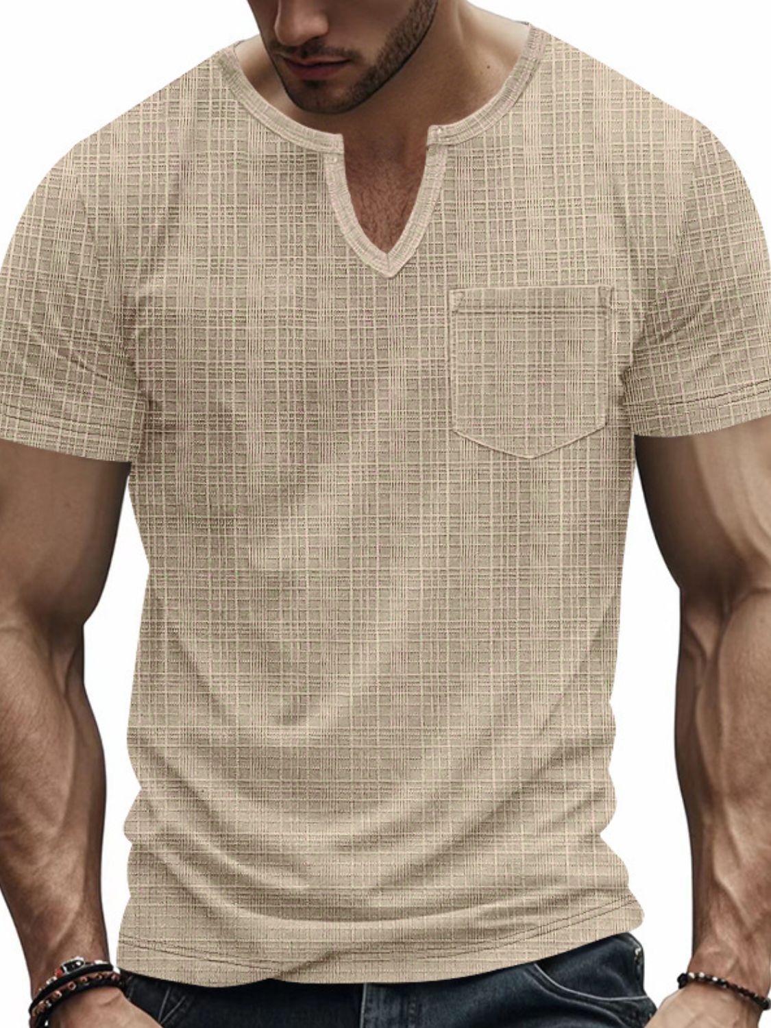 NEWYORKLISTED ATLAS MEN’S COLLECTION: Men's Full Size Notched Short Sleeve T-Shirt in Khaki