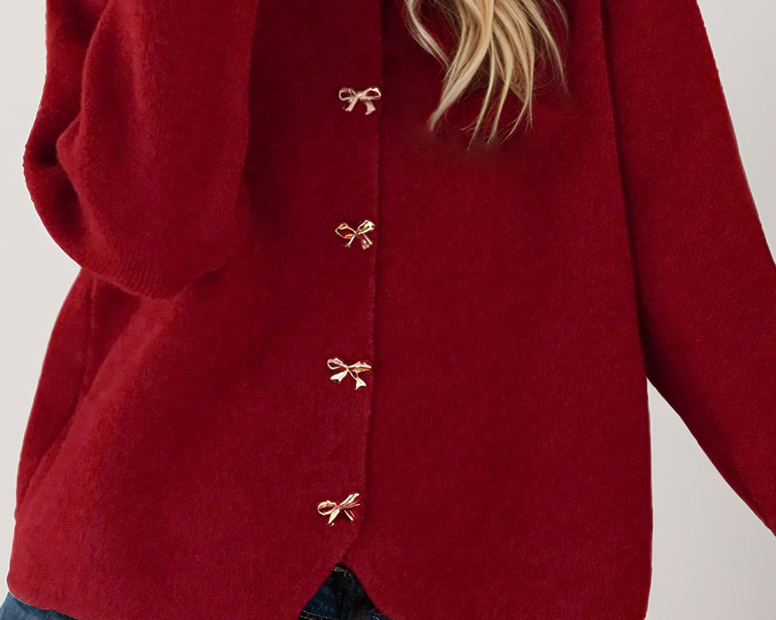 NEWYORKLISTED STYLE COLLECTION: Bow Button Long Sleeve Cardigan - NEWYORKLISTED