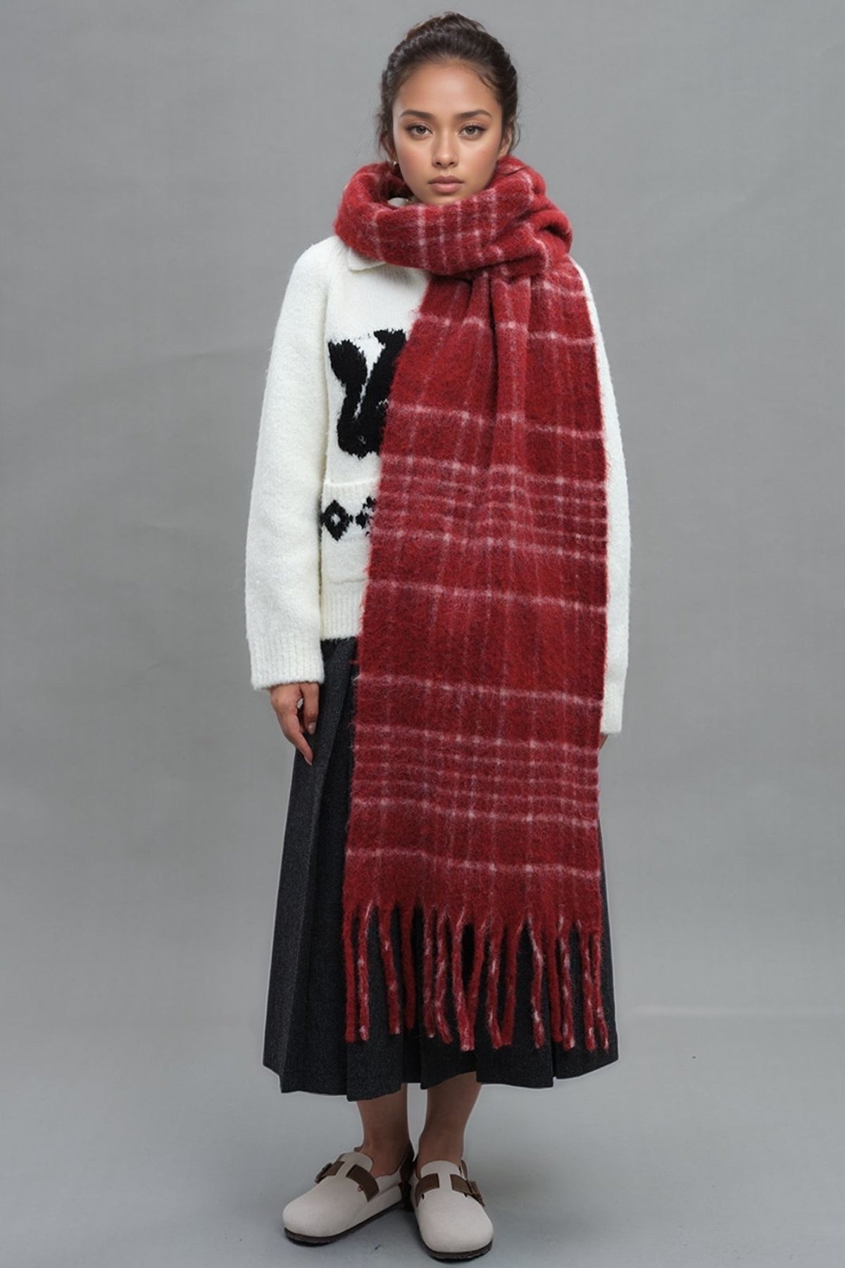 NEWYORKLISTED STYLE COLLECTION: Fringe Plaid Thermal Scarf - NEWYORKLISTED