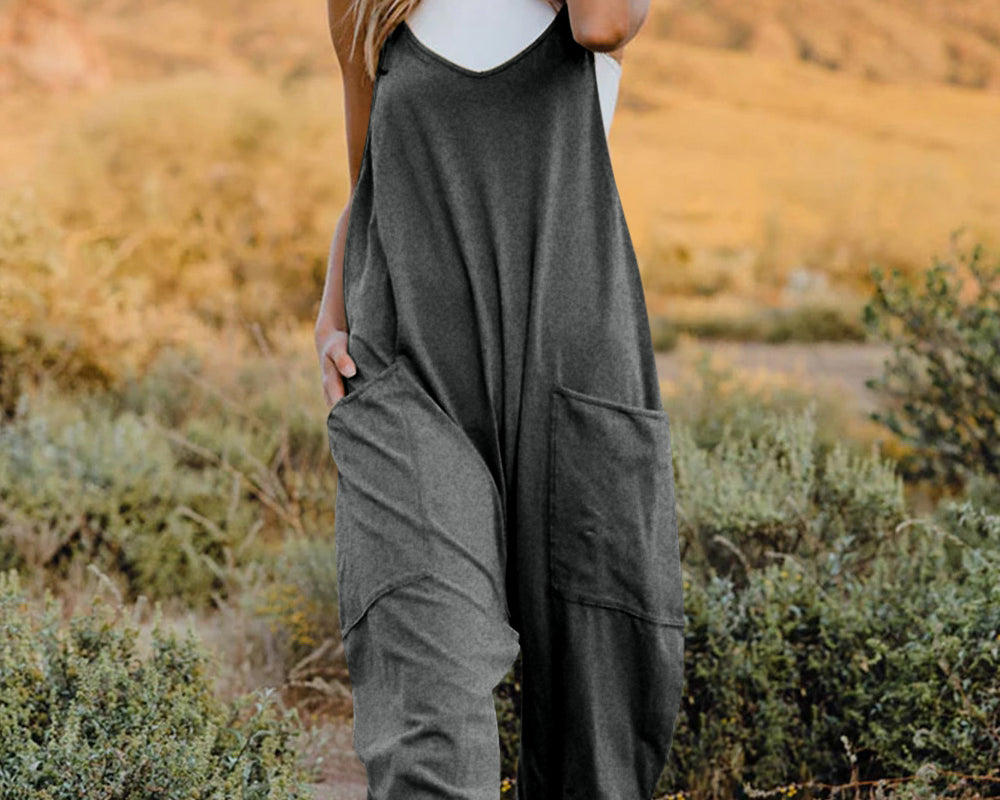 NEWYORKLISTED V-Neck Sleeveless Jumpsuit with Pockets - NEWYORKLISTED