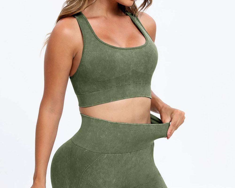 NEWYORKLISTED STYLE COLLECTION: 3 Piece Washed Square Neck Wide Strap Active Set - NEWYORKLISTED