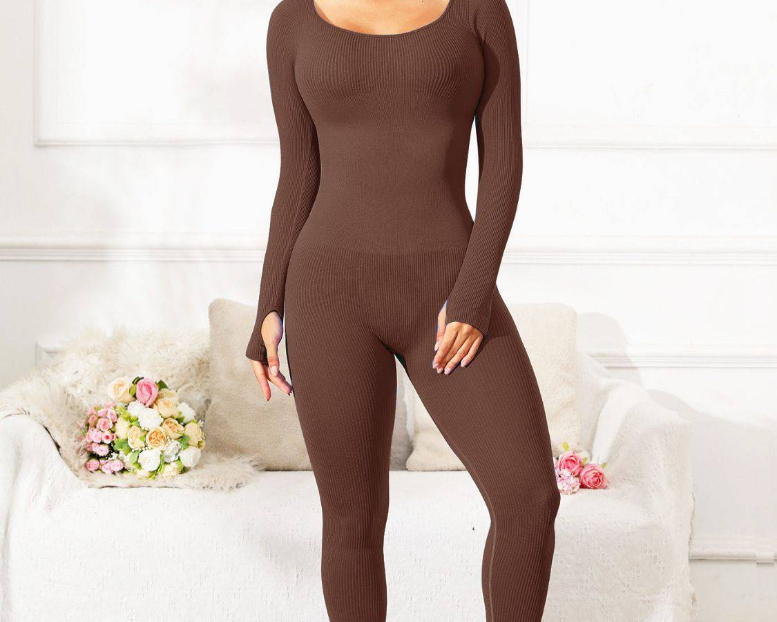 Scoop Neck Long Sleeve Active Jumpsuit - NEWYORKLISTED