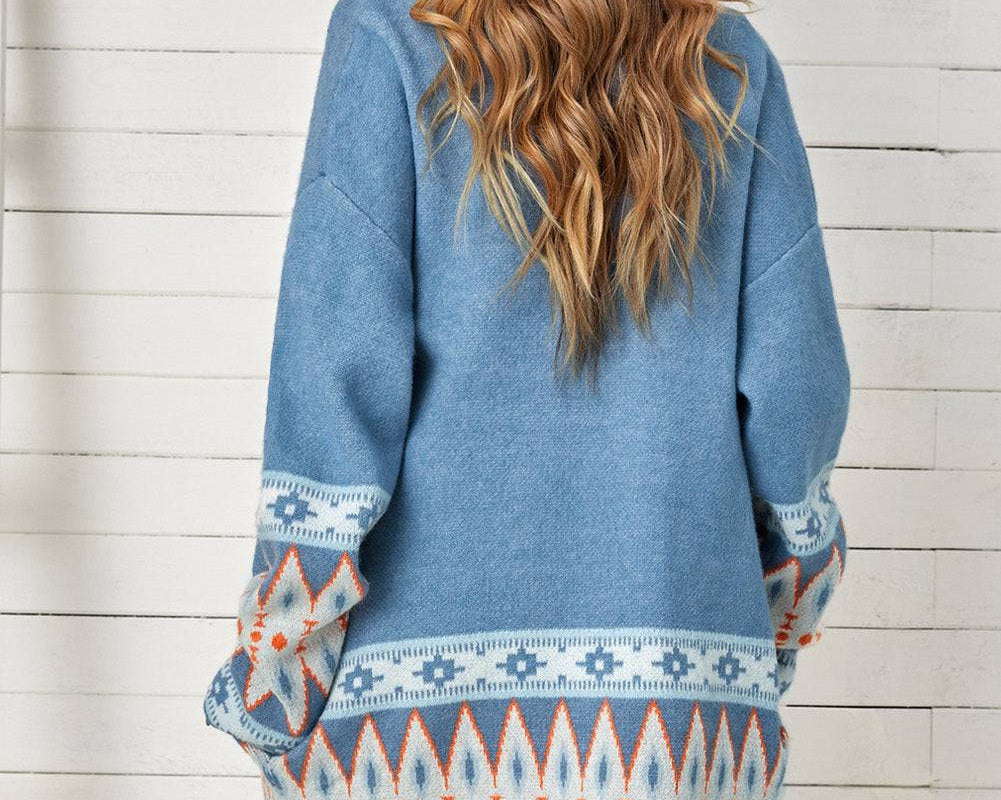 Geometric Open Front Long Sleeve Cardigan - NEWYORKLISTED