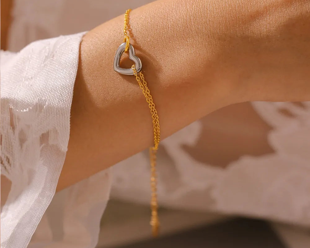 NEWYORKLISTED Valentine's Day Specials: Gold bracelet with a heart-shaped charm on a wrist against a neutral background
