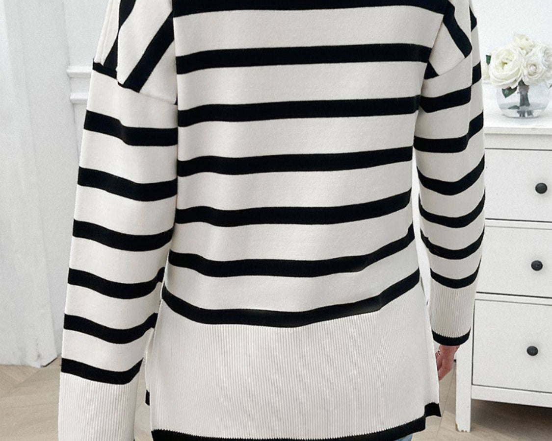 NYLD Striped V-Neck Long Sleeve Knit Top - NEWYORKLISTED