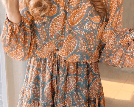 NEWYORKLISTED STYLE COLLECTION: Ruffle Hem Printed Long Sleeve Dress - NEWYORKLISTED