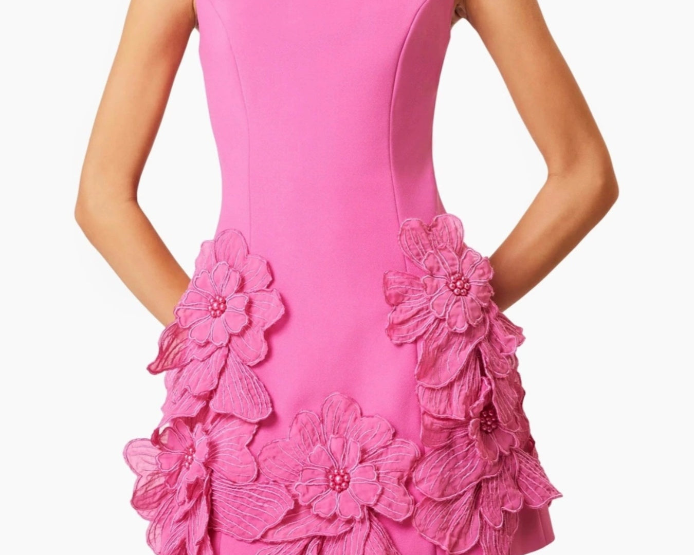 NEWYORKLISTED STYLE COLLECTION: Pink dress with floral embellishments on a white background