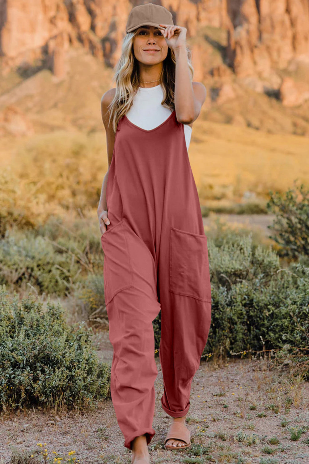 NEWYORKLISTED V-Neck Sleeveless Jumpsuit with Pockets - NEWYORKLISTED