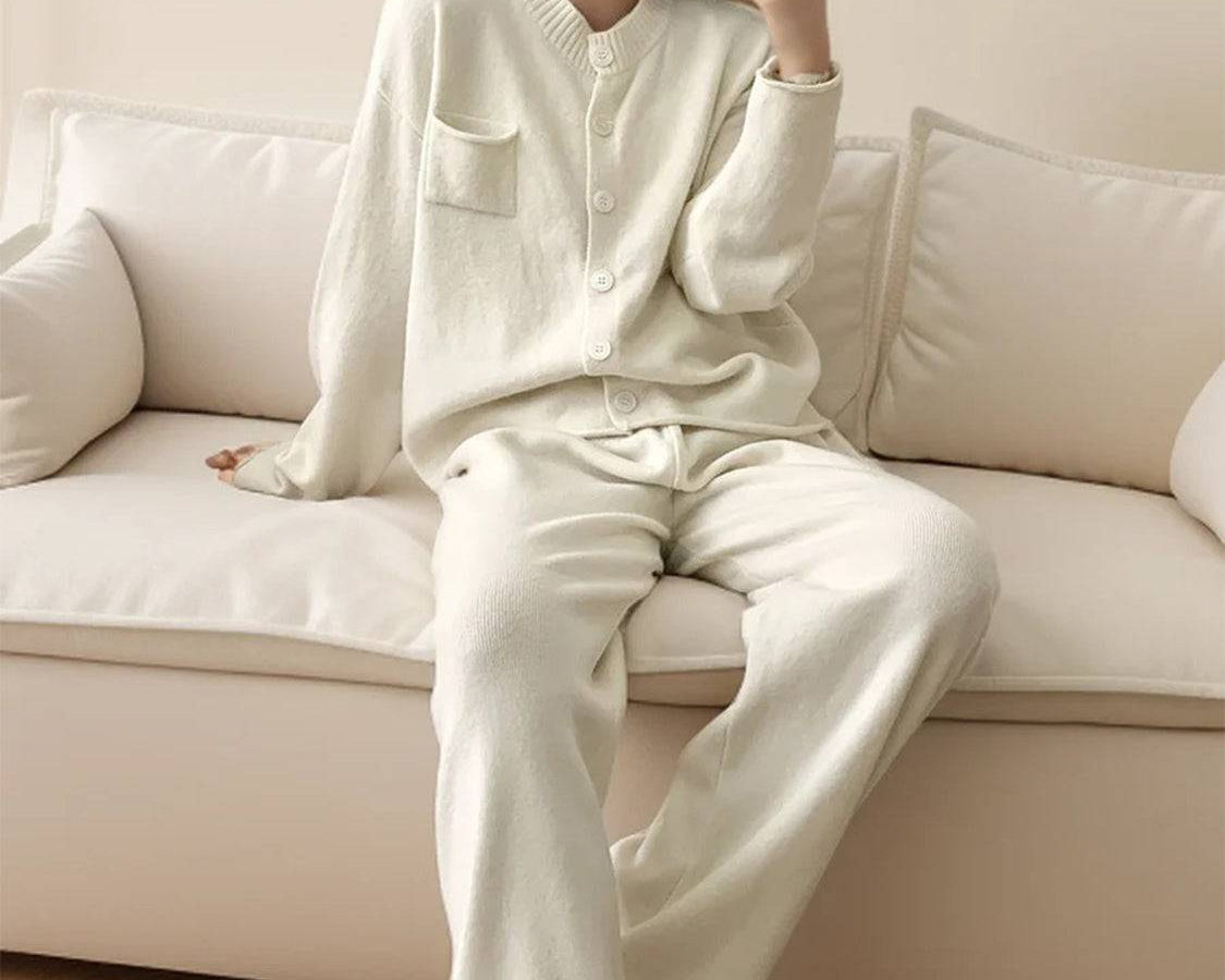 NEWYORKLISTED STYLE COLLECTION: Pocketed Round Neck Button Up Cardigan and Pants Sweater Set - NEWYORKLISTED