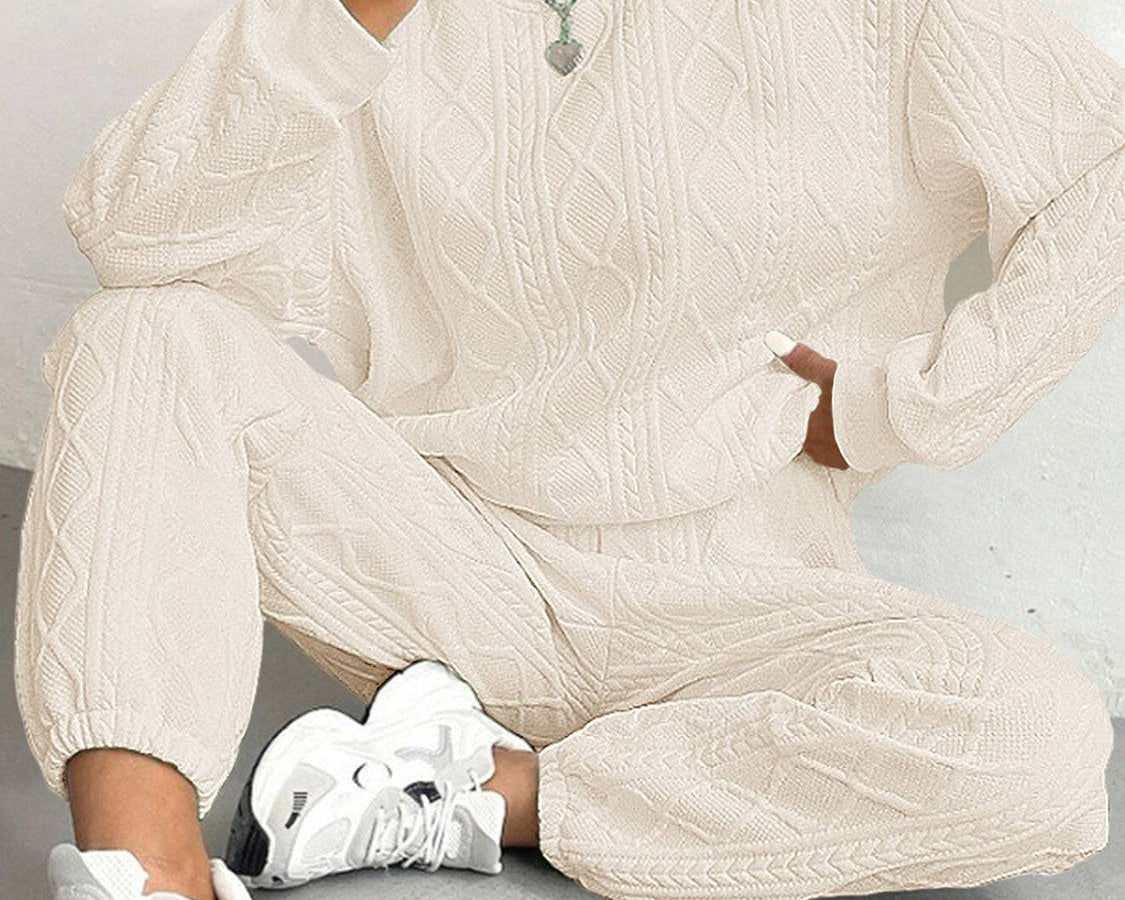 NEWYORKLISTED STYLE COLLECTION: Texture Round Neck Top and Pants Set - NEWYORKLISTED