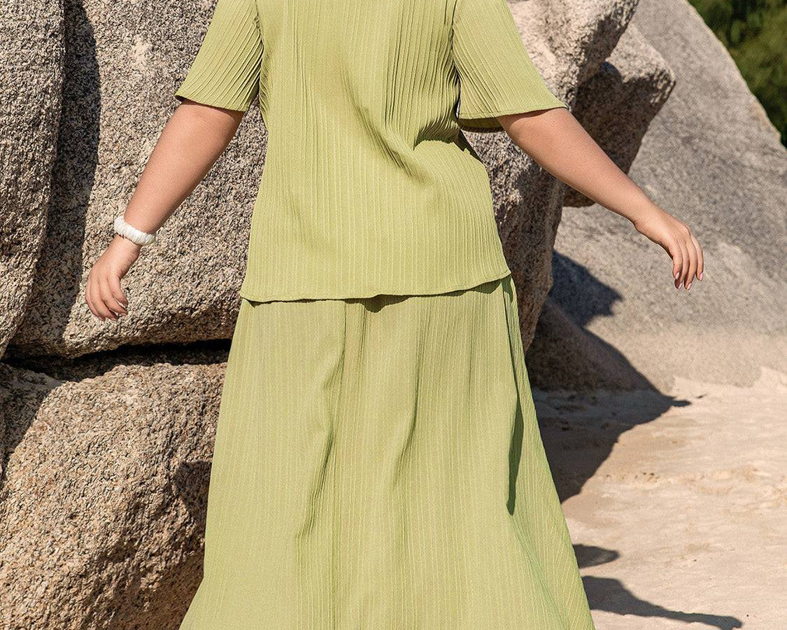 NYLD Plus Size V-Neck Half Sleeve Top and High-Low Skirt Set - NEWYORKLISTED