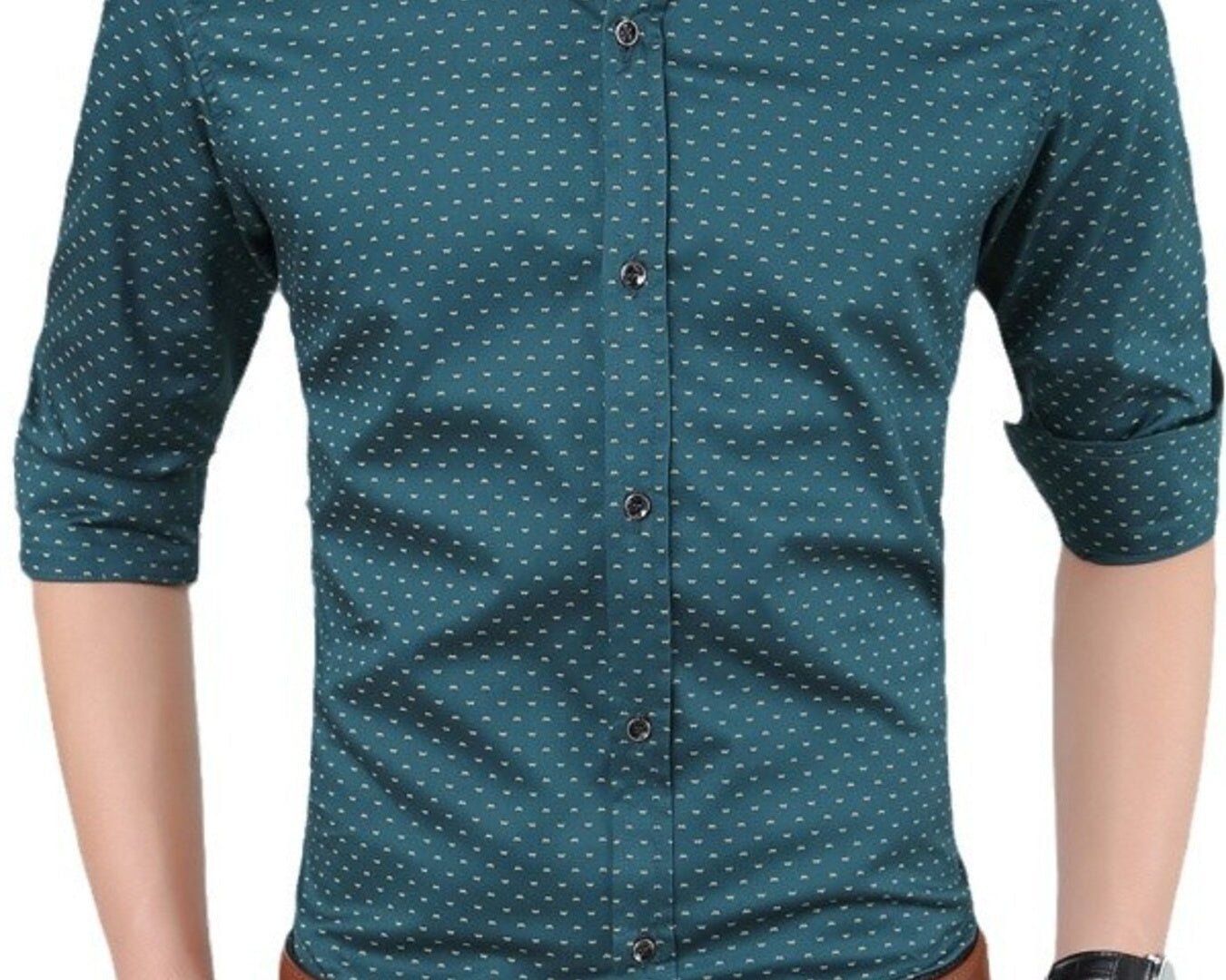 NEWYORKLISTED ATLAS MEN's COLLECTION: Green patterned shirt worn by a person on a white background