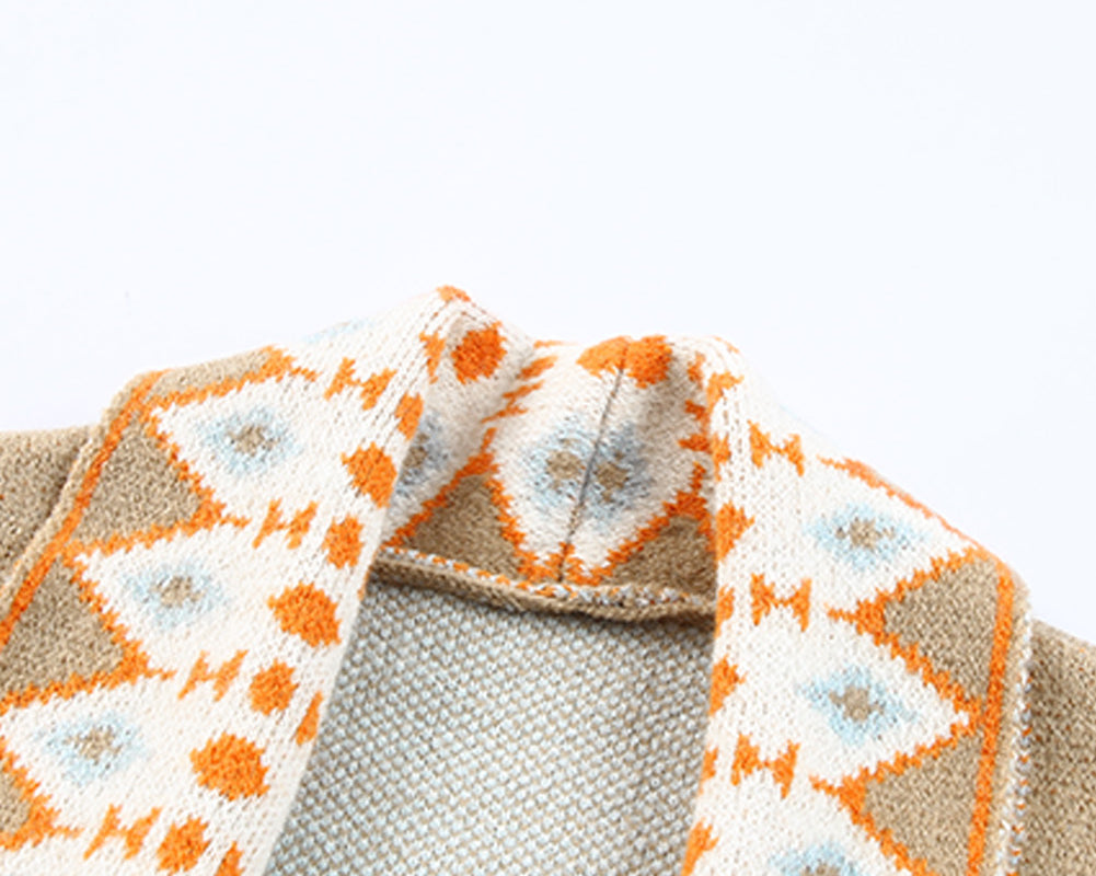 Geometric Open Front Long Sleeve Cardigan - NEWYORKLISTED