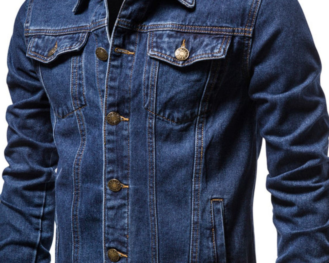 NEWYORKLISTED ATLAS MEN"S COLLECTION Long Sleeve Denim Jacket - Dark Blue