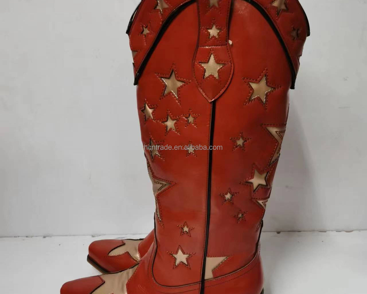 BUSY GIRL XY4068 Womens Western Boots Knee High Classic Star Black Heels Hiking Party Shoes Black Leather Cowboy Boots for Women - NEWYORKLISTED