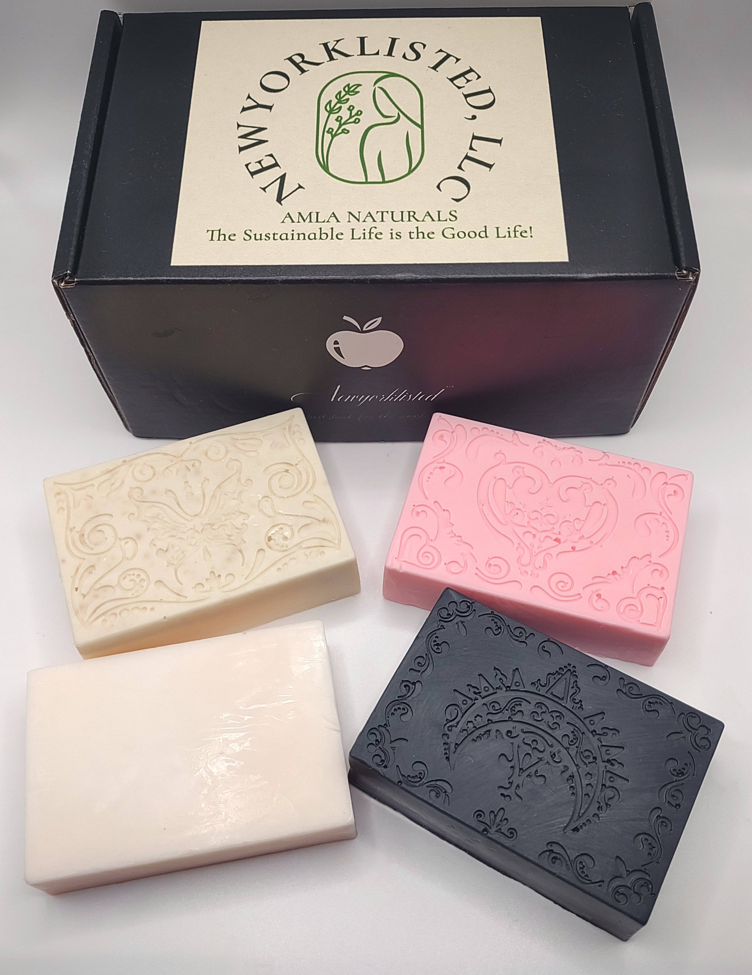 AMLA NATURALS - Organic Bar Soap in Four Varieties Orange Cream Cycle, Black Night Charcoal Soap, Oatmeal & Milk Honey Soap, and Strawberry Cream Dreams Soap