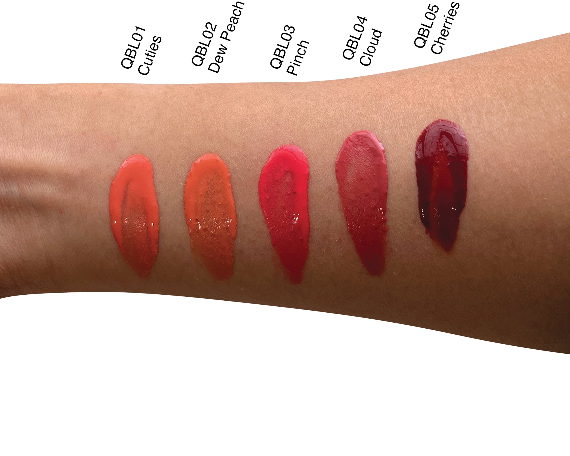 NEWYORKLISTED COSMETIC COLLECTION: Lipstick swatches on a arm with color names and codes.