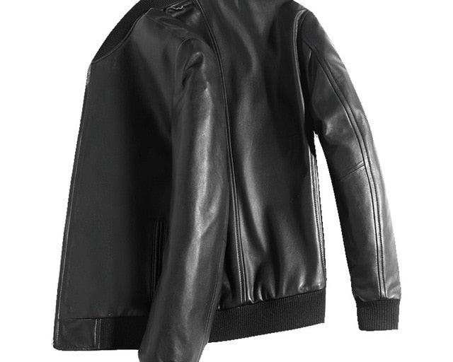 Gendry Genuine Black Aviation Men Sheepskin Real Leather Coat-2