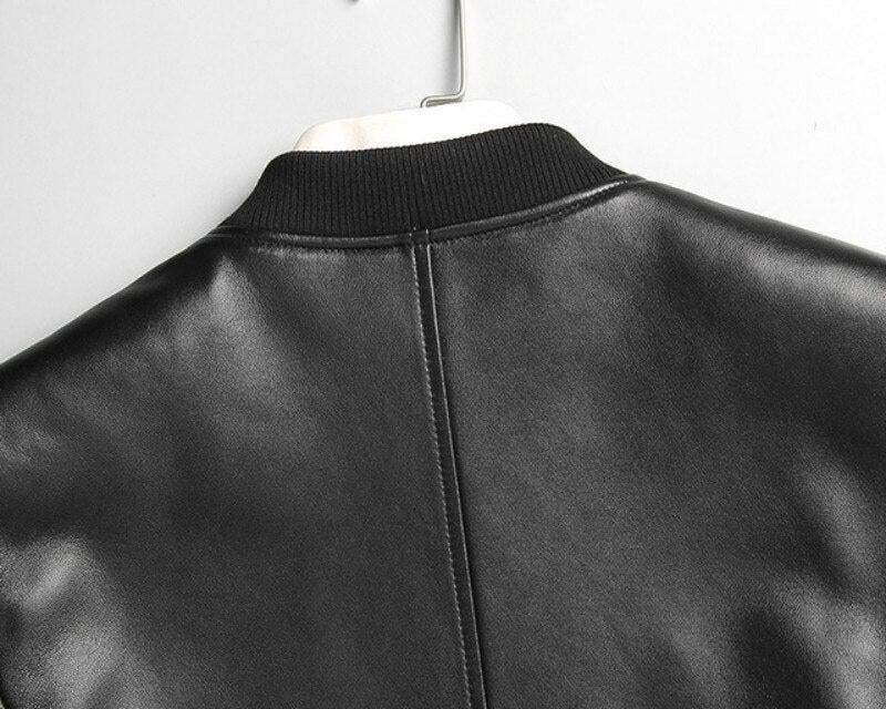 Gendry Genuine Black Aviation Men Sheepskin Real Leather Coat-3