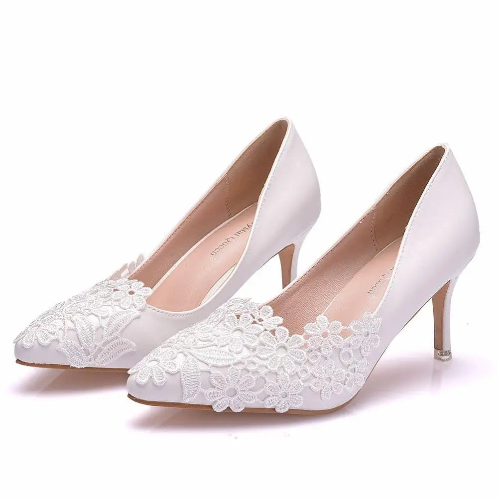 White Lace High Heels Wedding Shoes Bride Party Shoes Women Pumps Paltform Ladies Sandals Bridal Shoes Ankle Strap Wedges - NEWYORKLISTED