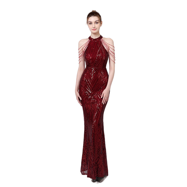 Backless Lace Evening Dress Women Party Long Wear Sequin Fishtail Silk Sexy Dresses Gowns for Women Evening Dresses Elegant - NEWYORKLISTED