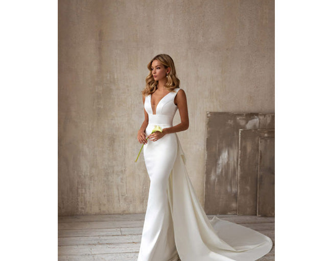 Satin Wedding Dresses Simple Sleeveless With Detachable Tail Mermaid - NEWYORKLISTED