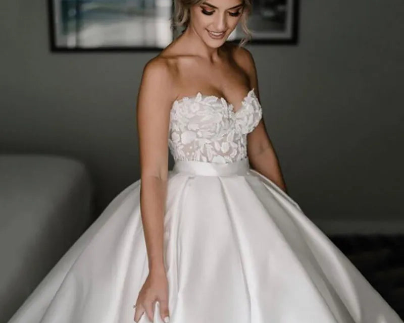 LORIE princess satin sweetheart backless wedding dress with court train from NEWYORKLISTED Elegant Bride Collection.