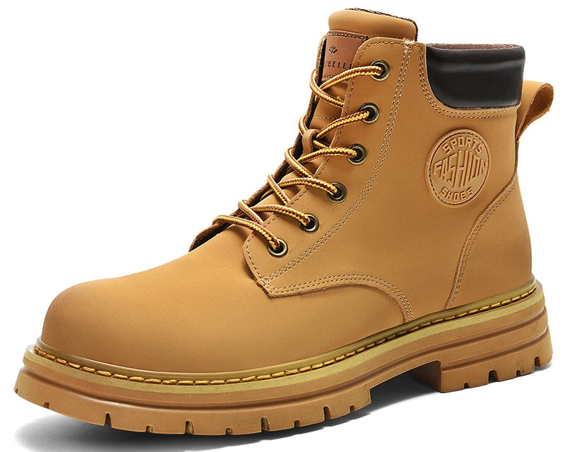 🥾 NEWYORKLISTED STYLE COLLECTION: Unisex Autumn/Winter Thick-Soled Leather Ankle Boots – Locomotive High-Top Rhubarb Boots - NEWYORKLISTED