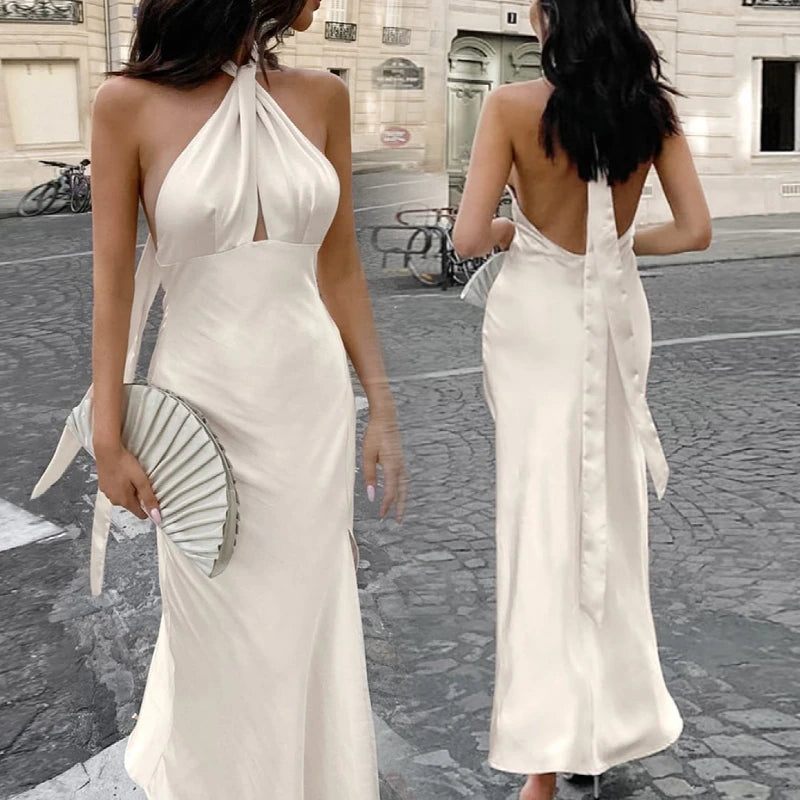 Women's Clothes Ladies Evening Slip Dresses Women New Sexy Night Club Party Cutout Casual Silky Midi a Neck Wrap Dress - NEWYORKLISTED