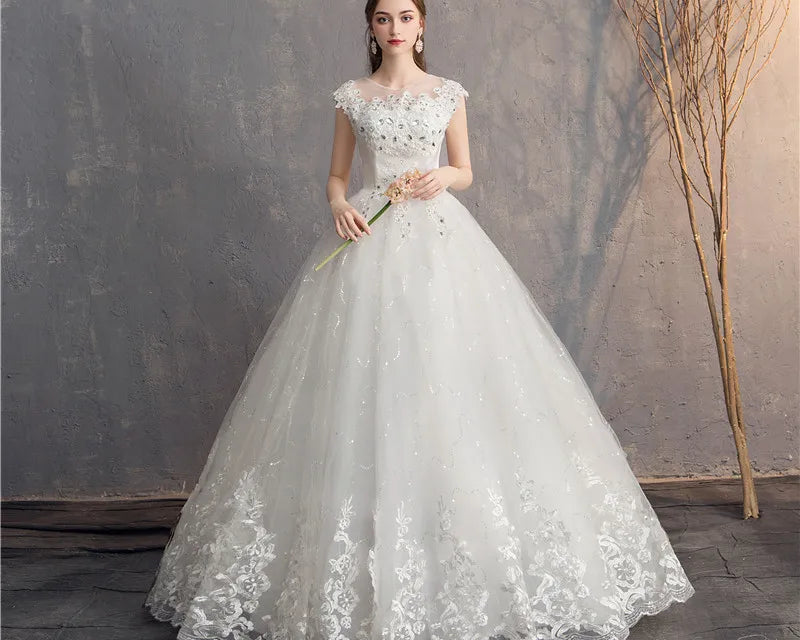 NEWYORKLISTED ELEGANT BRIDE COLLECTION: Diamond Wedding Dress O-Neck Beading Ball Gown - NEWYORKLISTED