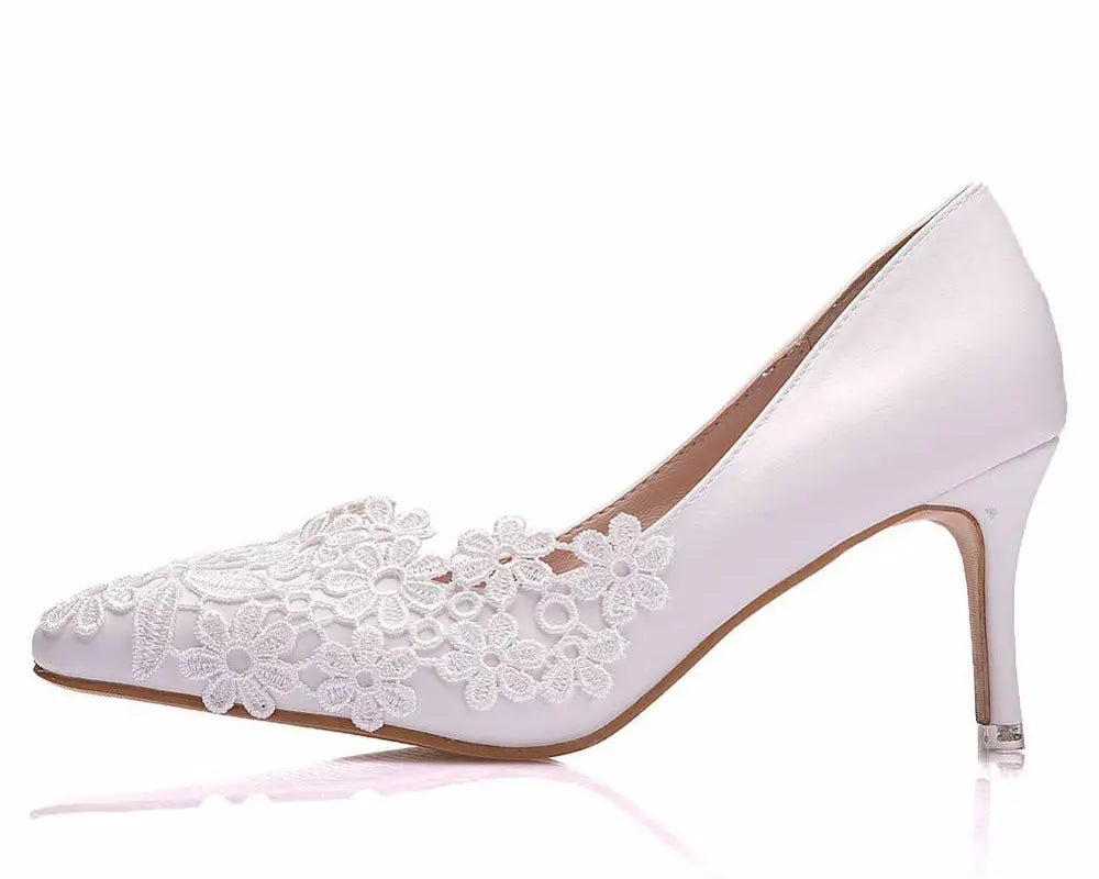 White Lace High Heels Wedding Shoes Bride Party Shoes Women Pumps Paltform Ladies Sandals Bridal Shoes Ankle Strap Wedges - NEWYORKLISTED