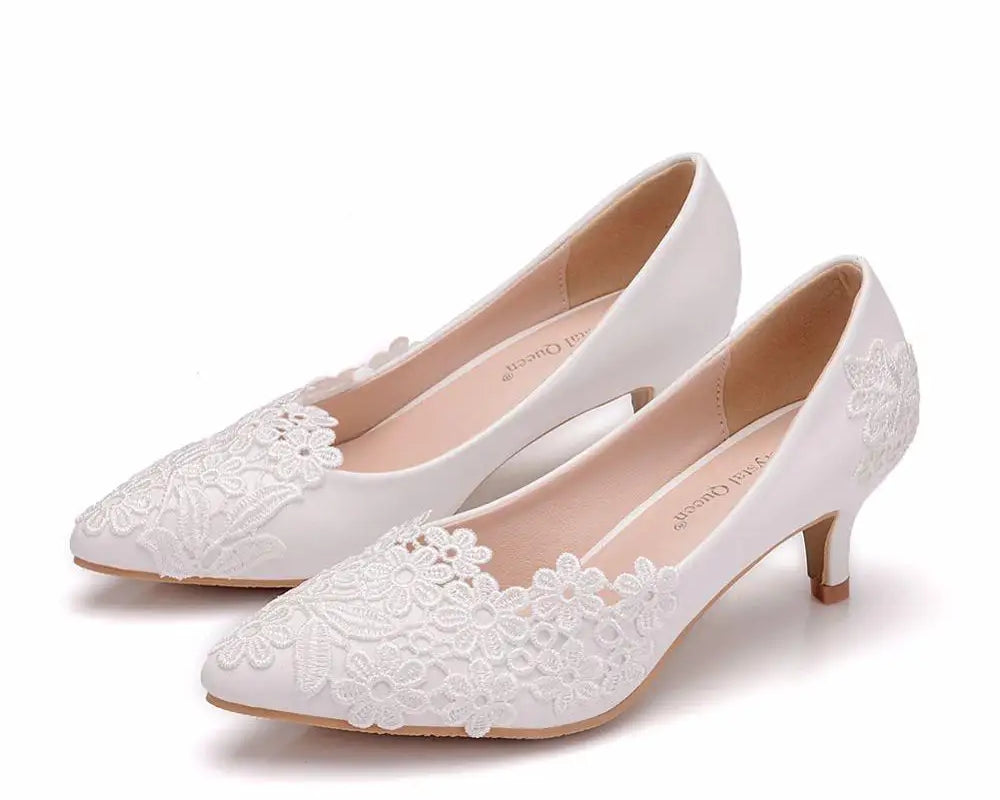 White Lace High Heels Wedding Shoes Bride Party Shoes Women Pumps Paltform Ladies Sandals Bridal Shoes Ankle Strap Wedges - NEWYORKLISTED
